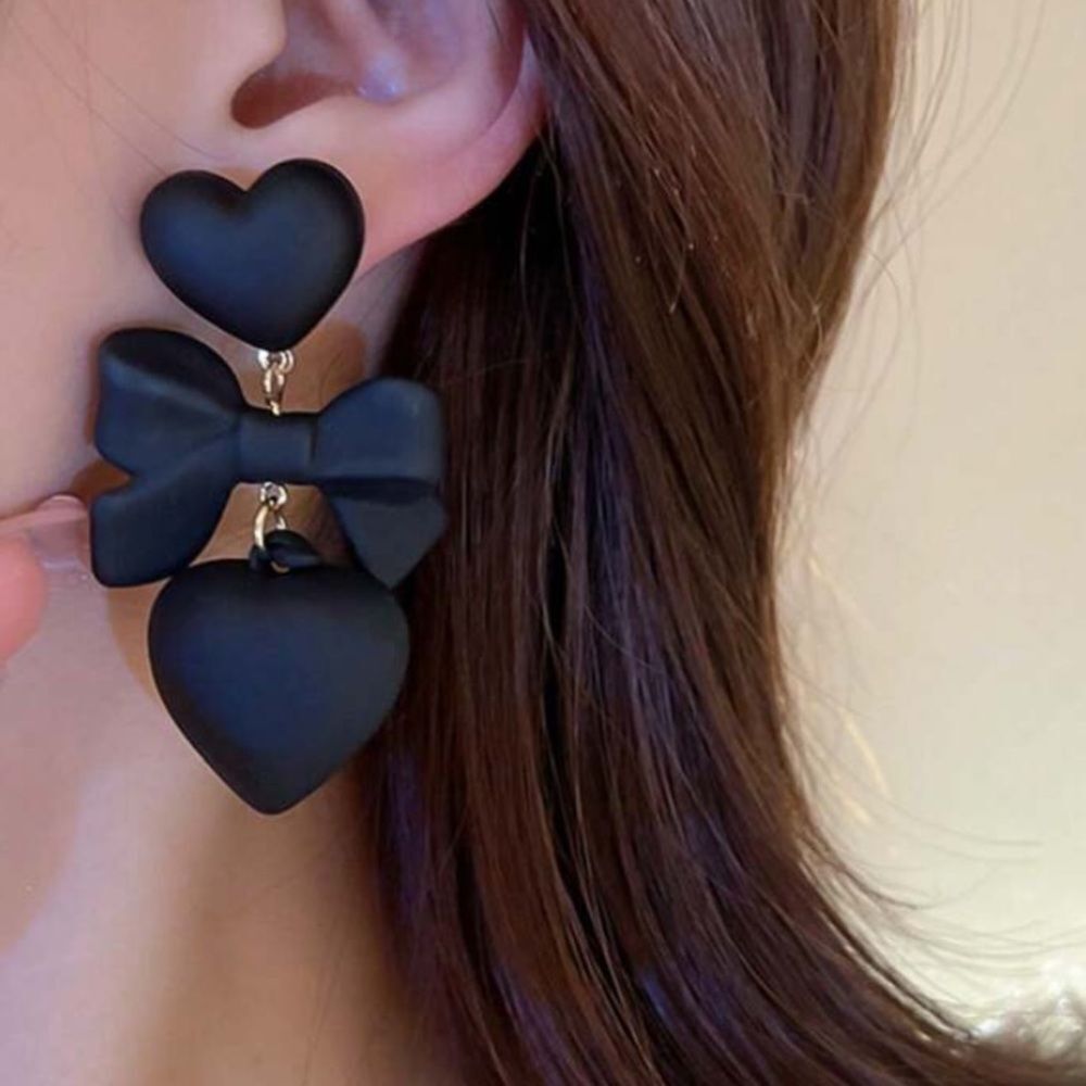 3for$20 Acrylic Black Bowknot Heart Shaped Long Pendant Earrings